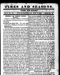Masthead and first page of the Times and Seasons, Nauvoo, Illinois, August 15, 1844